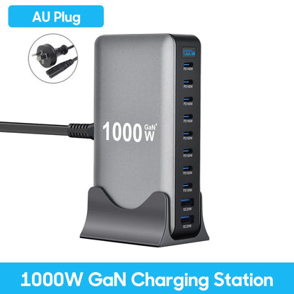 155W GaN Desktop Charger, 10-Port USB-C PD Fast Charging Station