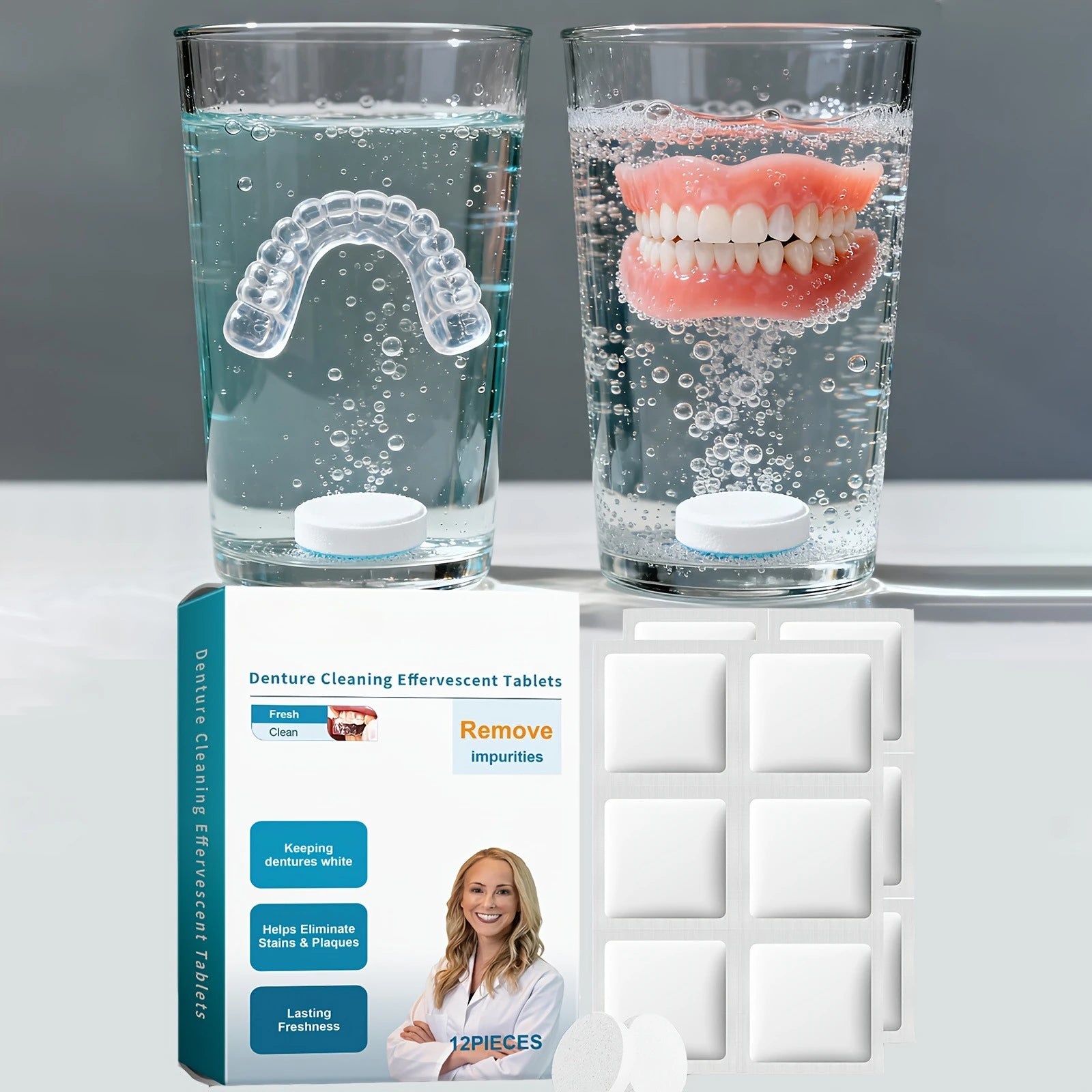 Effervescent Denture Cleaning Tablets for Deep Stain & Odor Removal - 1