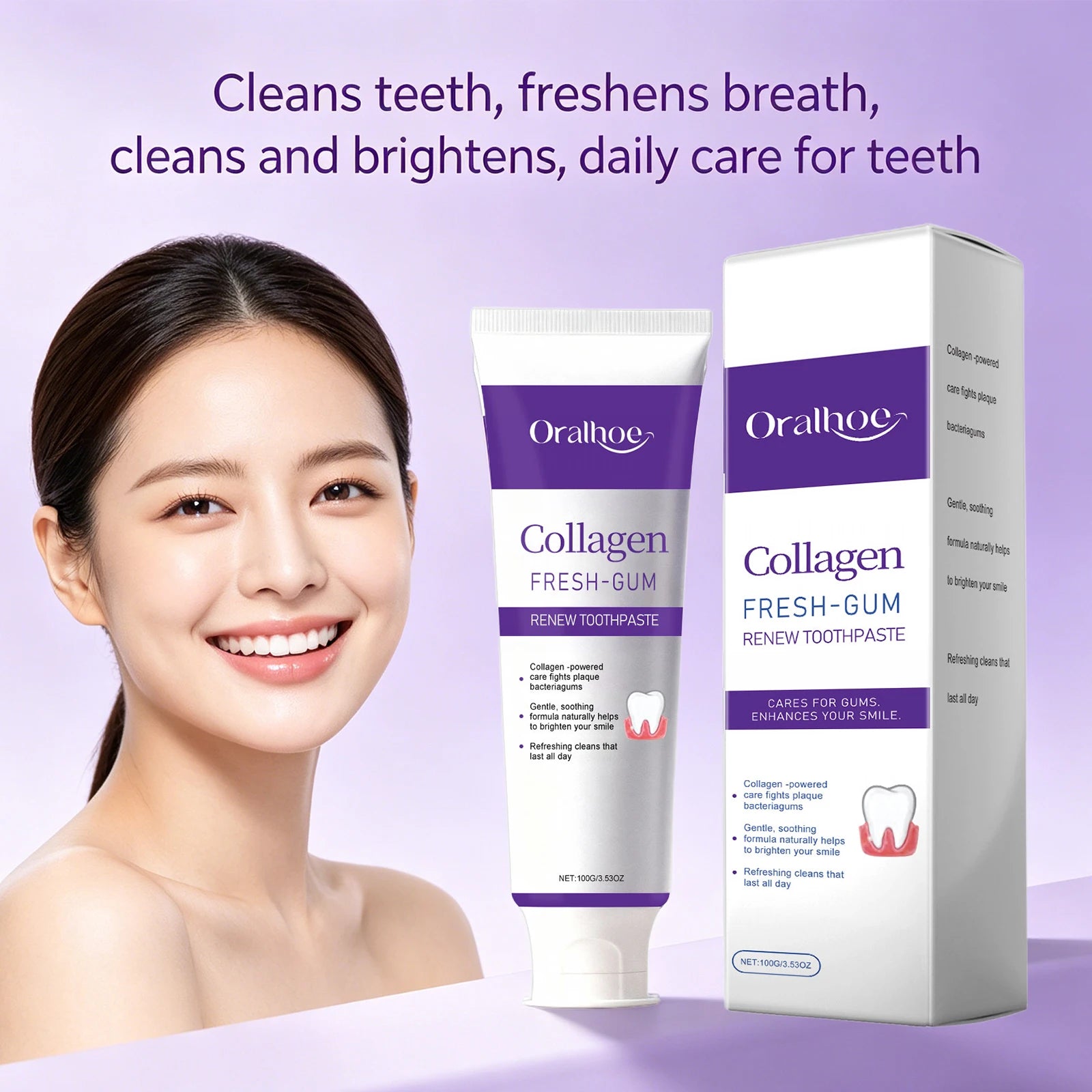 Collagen Purple Toothpaste for Teeth Whitening, Deep Cleaning & Fresh Breath - 1