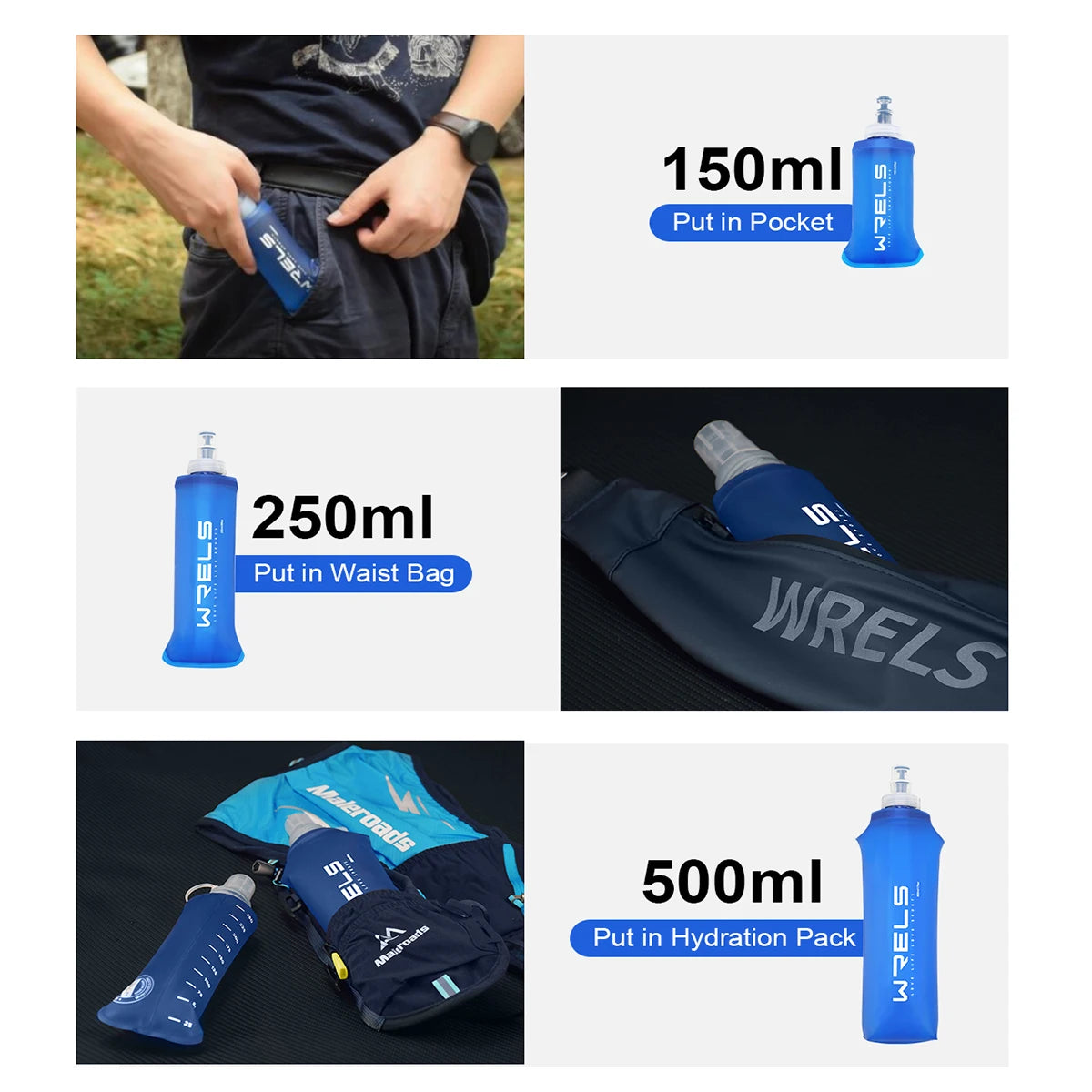 Collapsible Soft Water Bottle - BPA-Free Silicone Flask for Running & Hiking - 3