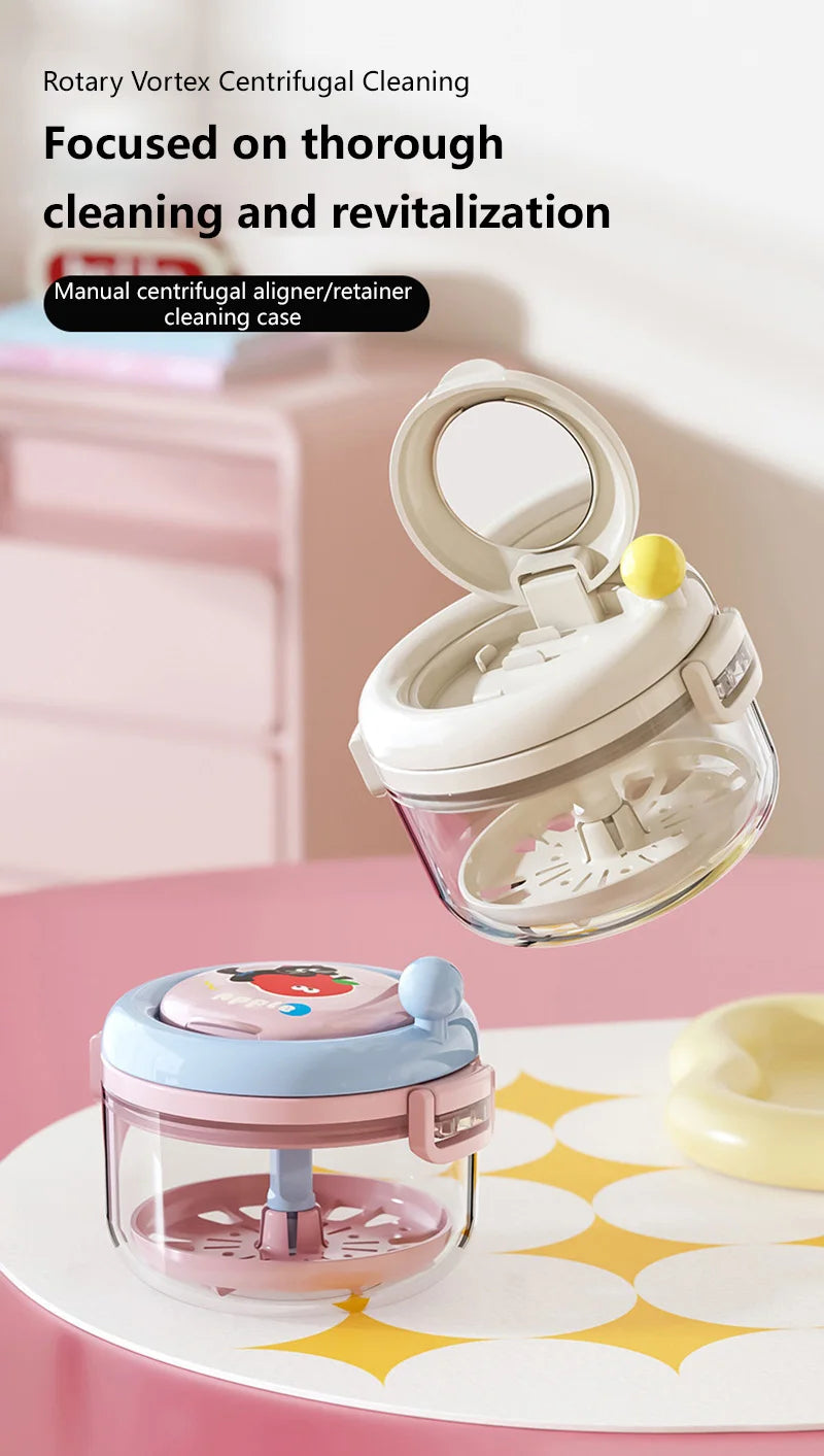 Rotary Denture Cleaning Case with Drainage Tray and Mirror - 20
