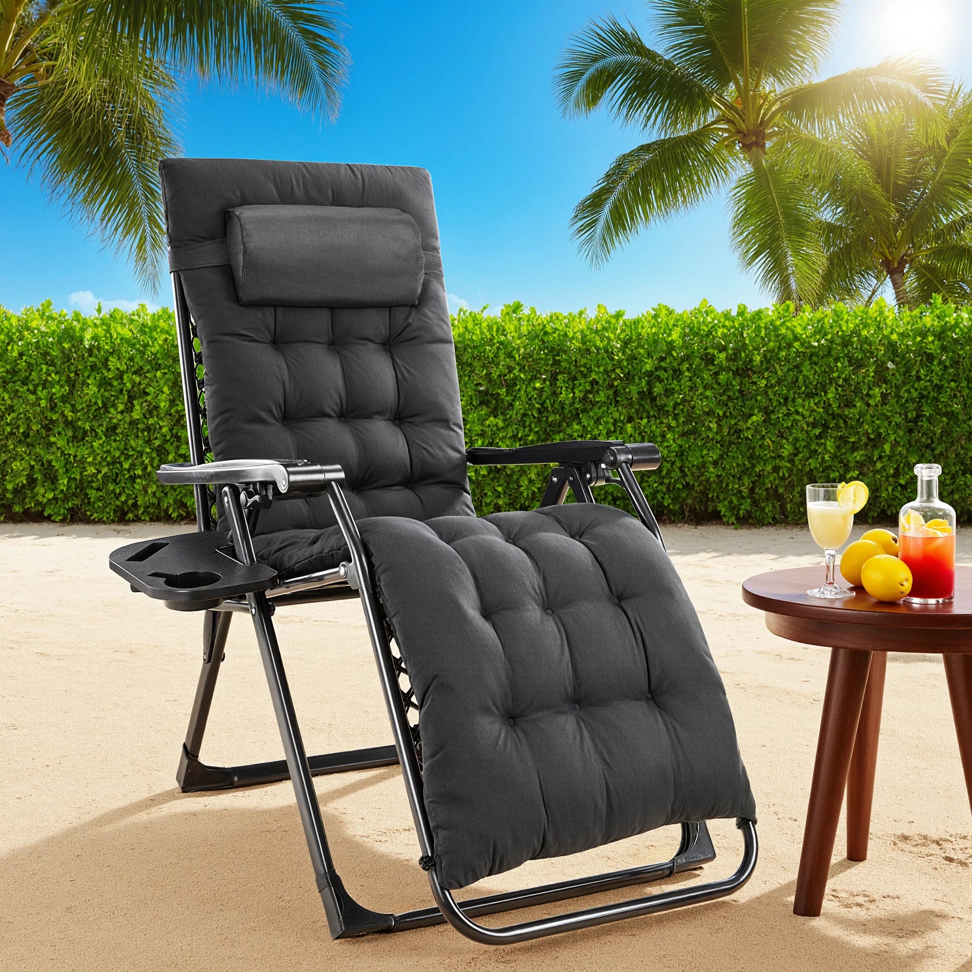 Zero Gravity Recliner Chair - Foldable Outdoor Patio Lounger with Cushion - 7