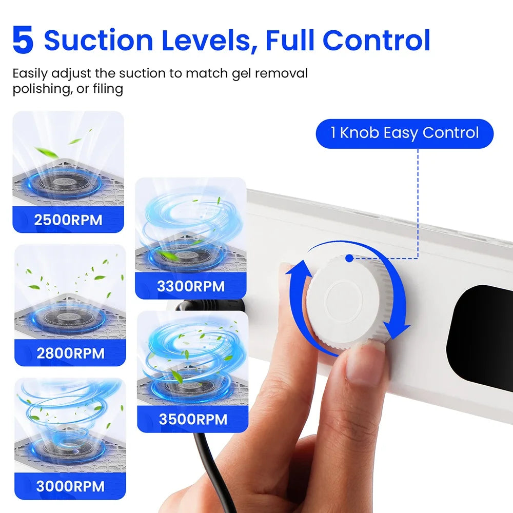 Twin Turbo Brushless Nail Dust Collector - 5 Speed Vacuum Extractor - 3