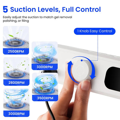 Twin Turbo Brushless Nail Dust Collector - 5 Speed Vacuum Extractor