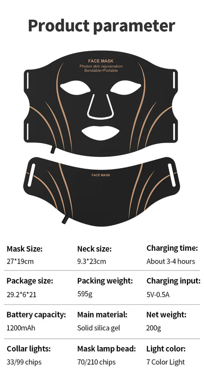 7-Color LED Light Therapy Face and Neck Mask for Skin Rejuvenation