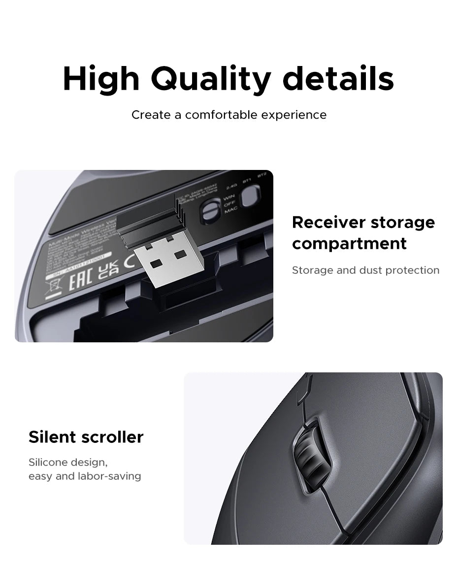 Ergonomic Vertical Wireless Mouse - Bluetooth & 2.4G 4000DPI Silent Mouse