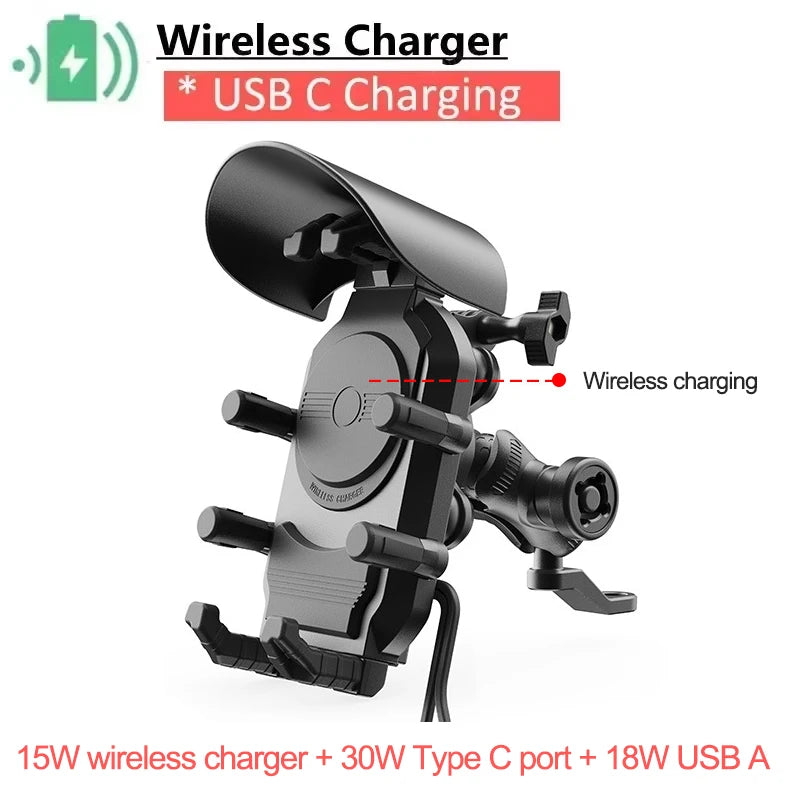 Motorcycle Phone Mount with 15W Wireless & 30W USB-C Fast Charger - 21