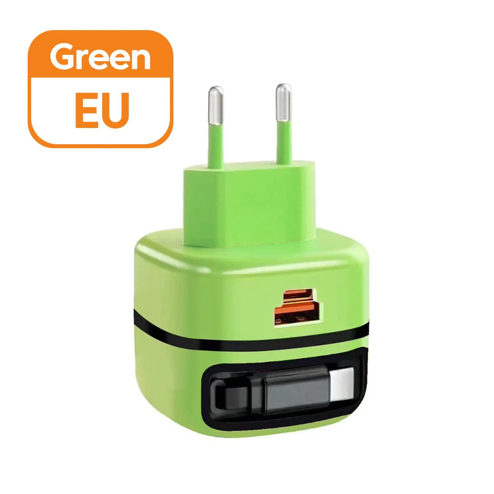 65W Fast USB-C Charger & Retractable Cable Adapter for Laptop and Phone - 17