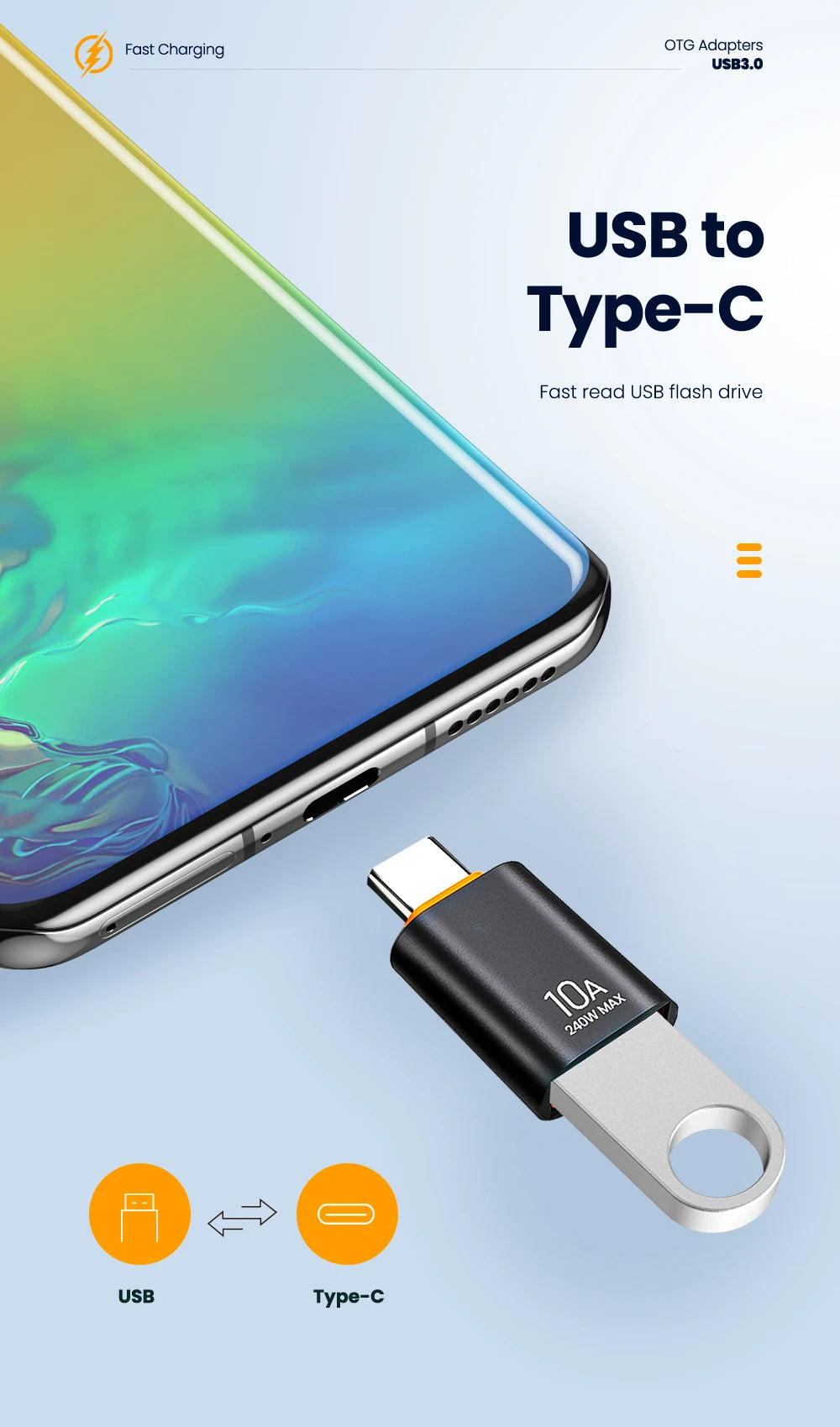 USB 3.0 to USB-C Adapter - Fast Charging & High-Speed Data Transfer OTG - 9