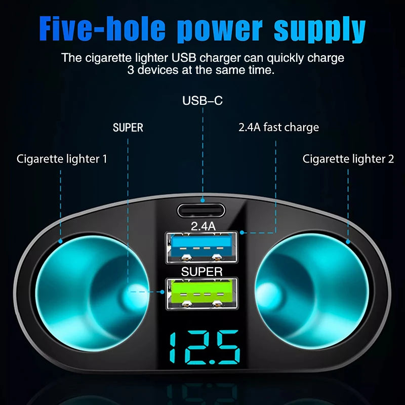 66W Dual USB Fast Car Charger - PD Intelligent Charging Adapter