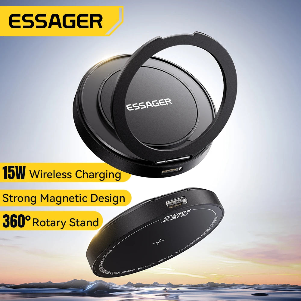 15W Magnetic Foldable Wireless Charger Stand for iPhone & Earbuds