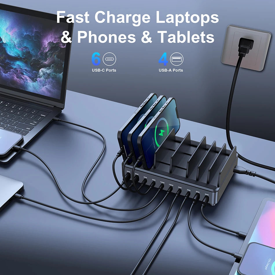 500W 10-Port GaN USB-C Charging Station for Laptops & Mobile Devices - 12