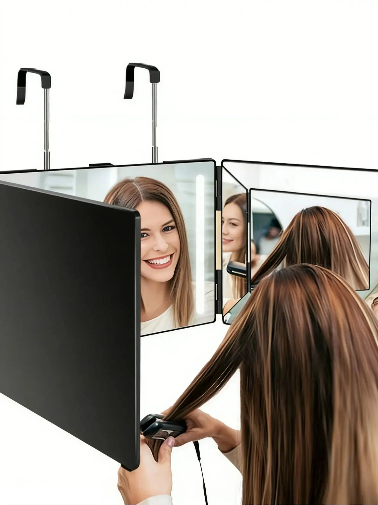 360 Trifold Makeup & Hair Cutting Mirror with Telescoping Hooks - 8