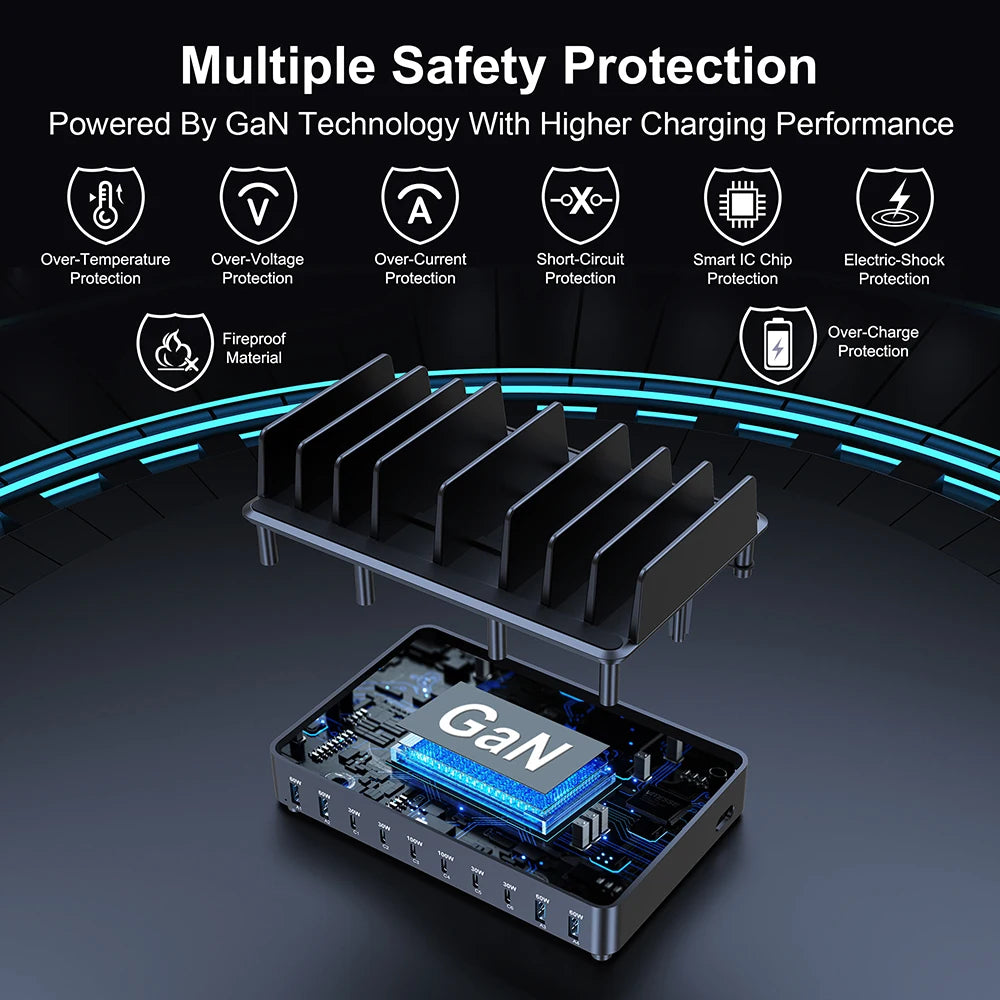 500W 10-Port GaN USB-C Charging Station for Laptops and Smartphones