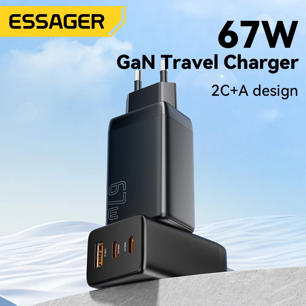 67W GaN 3-Port USB-C Fast Charger - Universal PD & QC Wall Adapter