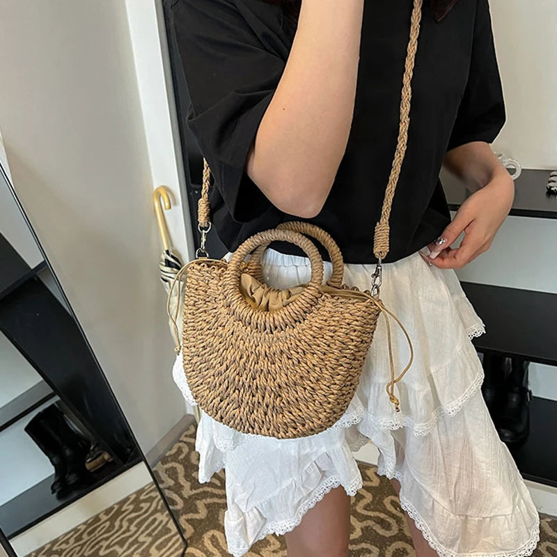 Luxury Orange Straw Handbag