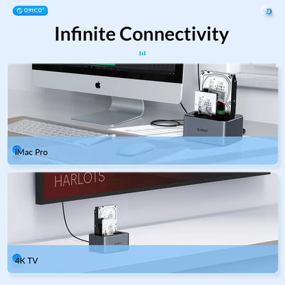 ORICO Dual-Bay Hard Drive Docking Station, 10Gbps Type-C for 2.5/3.5" HDD/SSD