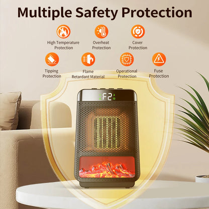Portable Electric Ceramic Space Heater with Ambient Flame Light & Timer