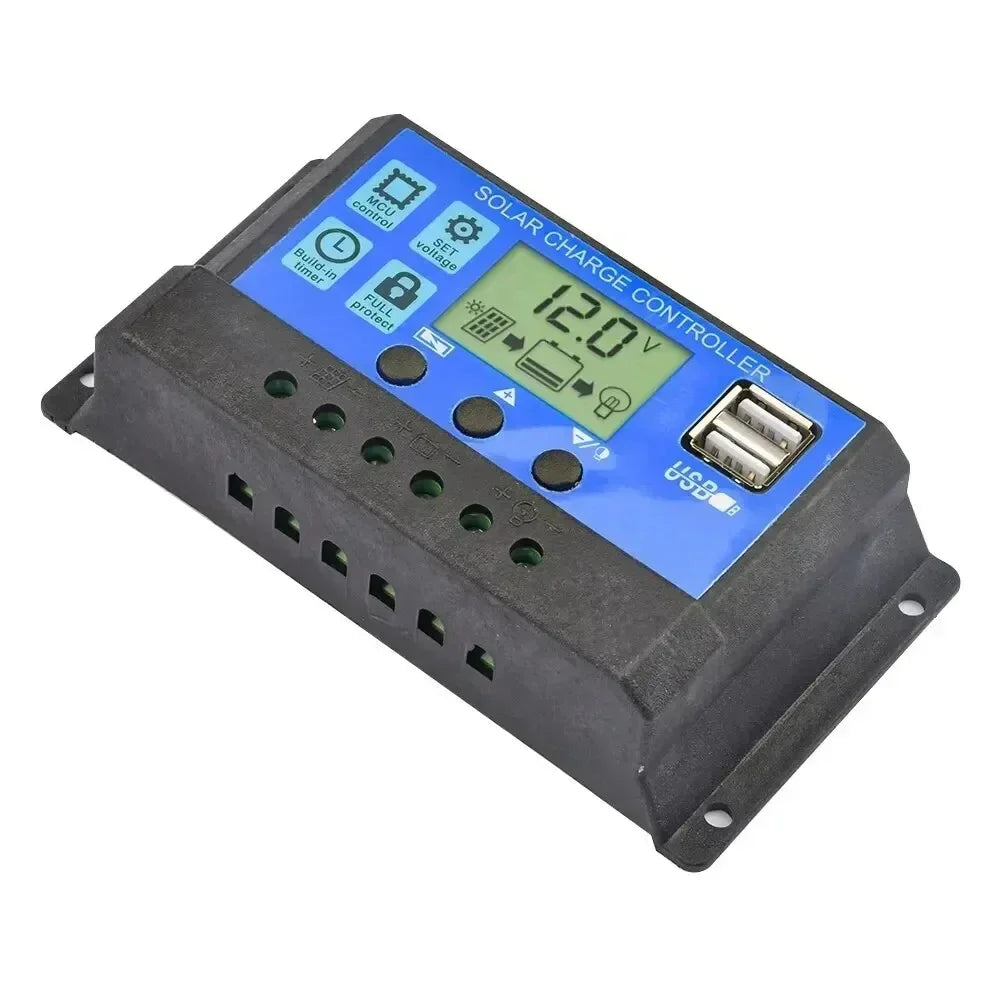 12V/24V PWM Solar Charge Controller with LCD Display & Dual USB Ports - 10