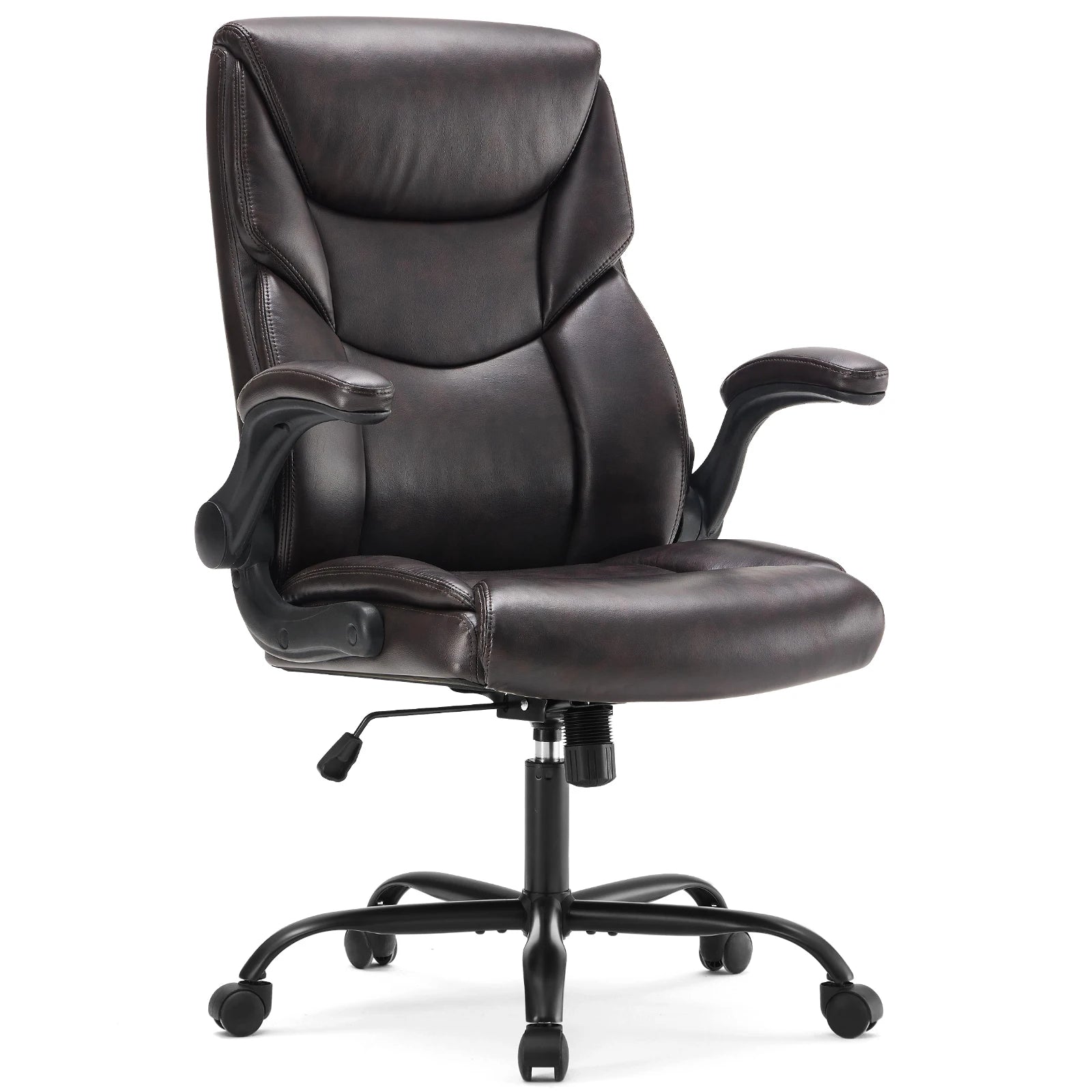 Ergonomic PU Leather Office Desk Chair with Flip-Up Arms & Lumbar Support - 21