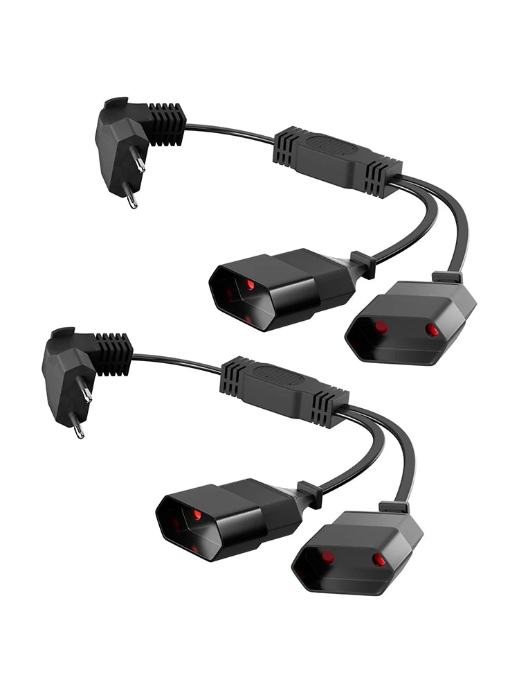 28cm EU Power Extension Cable - Type C Euro Plug to Double Socket Adapter - 10