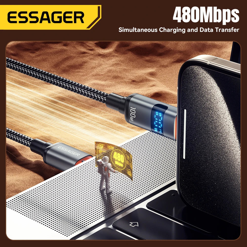 100W USB-C to USB-C Fast Charging Cable with LED Display - 5