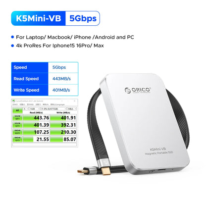 ORICO K5MINI Portable SSD 480GB - High-Speed External Drive for iPhone
