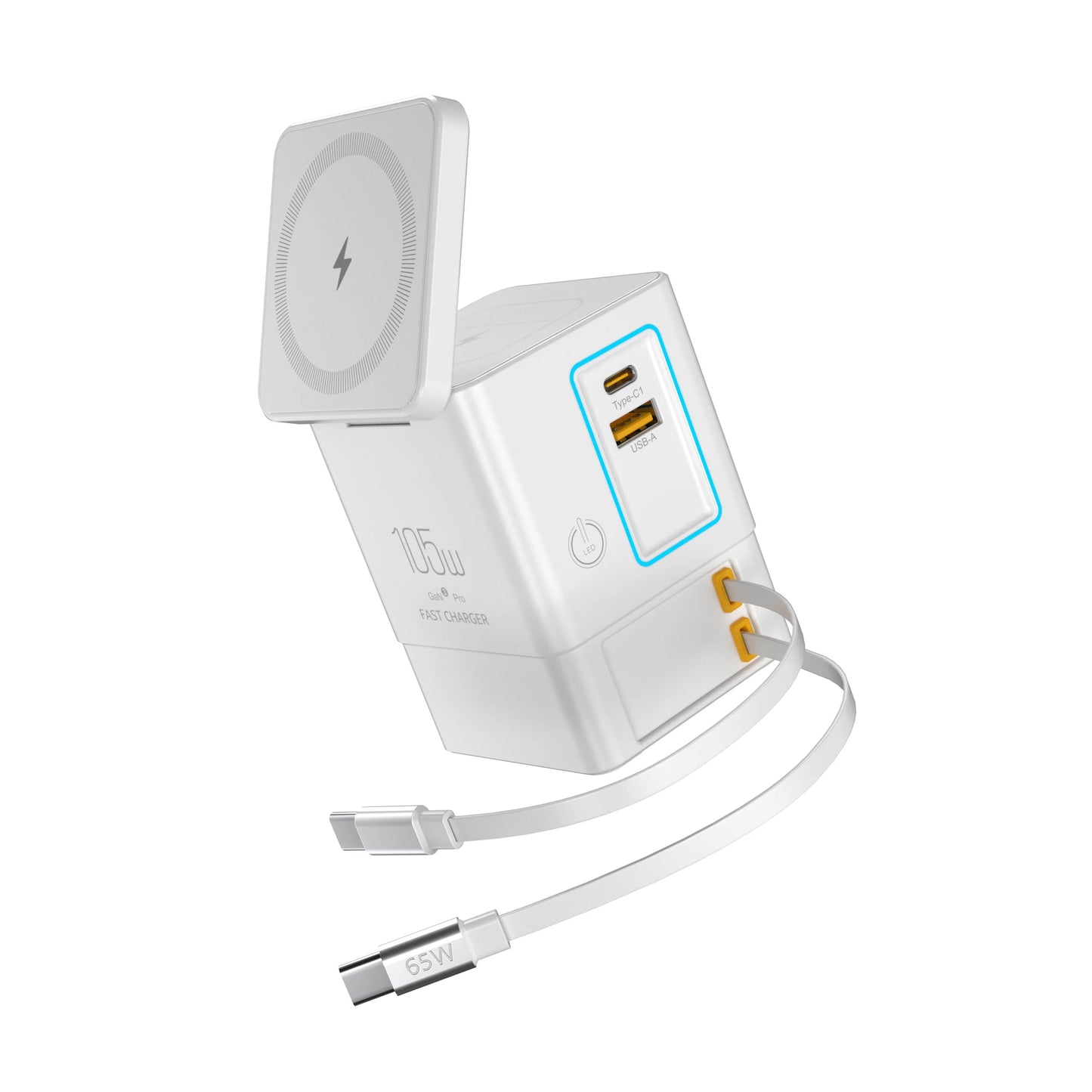 105W Multi-Device Fast Charging Station with Retractable USB-C Cables