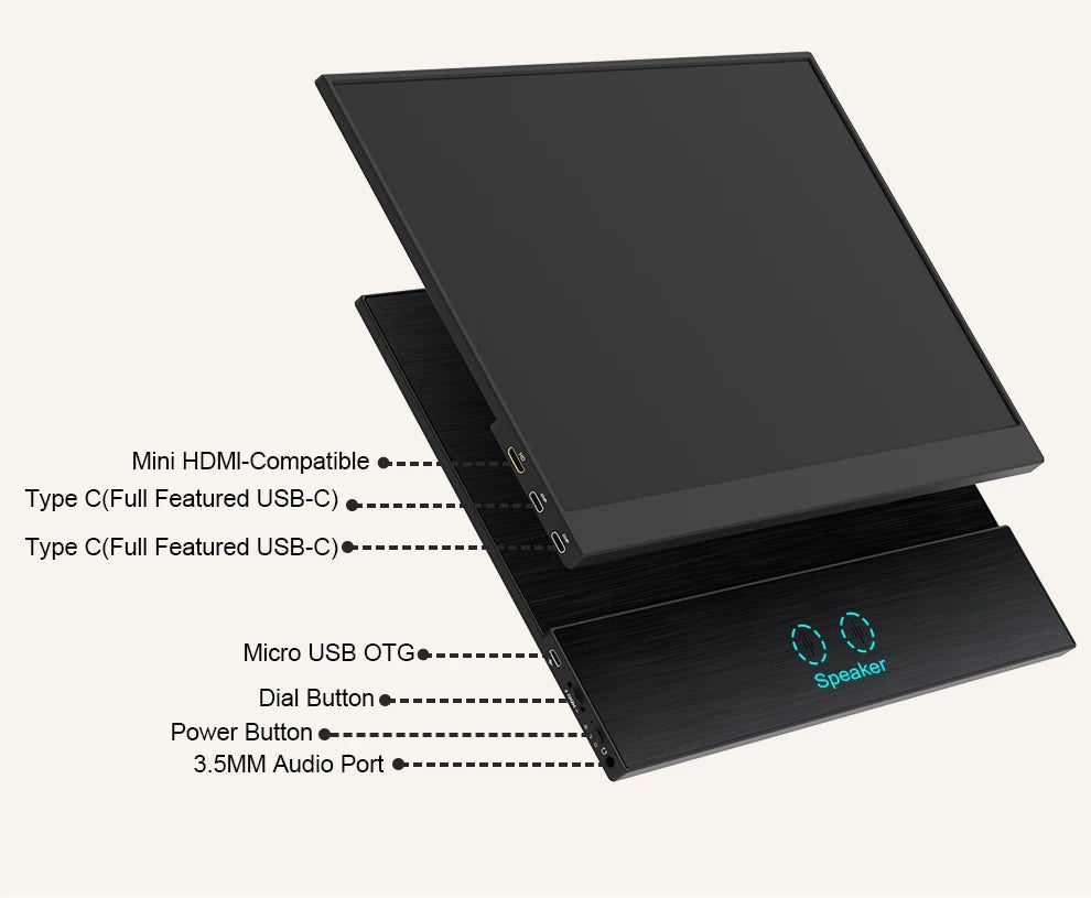 16.1" 144Hz Portable Gaming Monitor - 100% sRGB FHD Ultrathin IPS Display