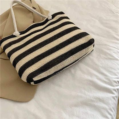 Luxury Striped Straw Beach Tote