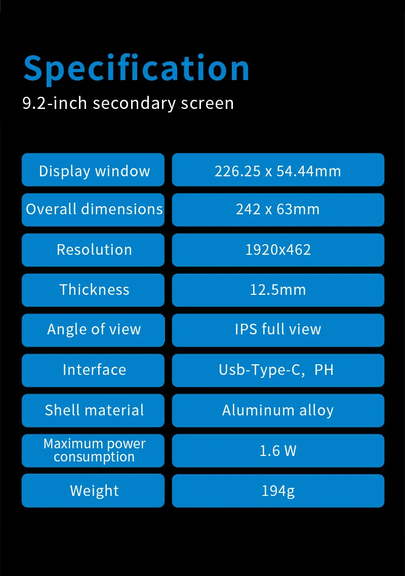 9.2" PC Chassis Secondary Screen - IPS Hardware Monitor for CPU/GPU Stats