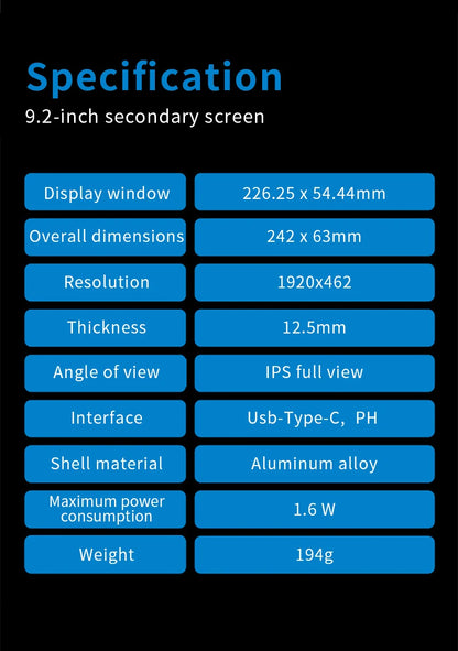 9.2" PC Chassis Secondary Screen - IPS Hardware Monitor for CPU/GPU Stats
