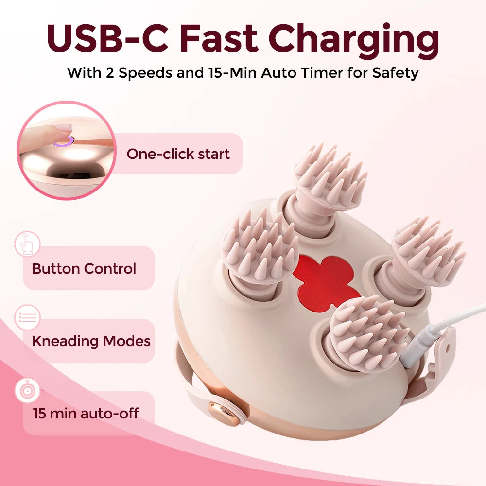 Electric Scalp and Body Massager - Portable Waterproof Handheld Relaxation Tool - 12