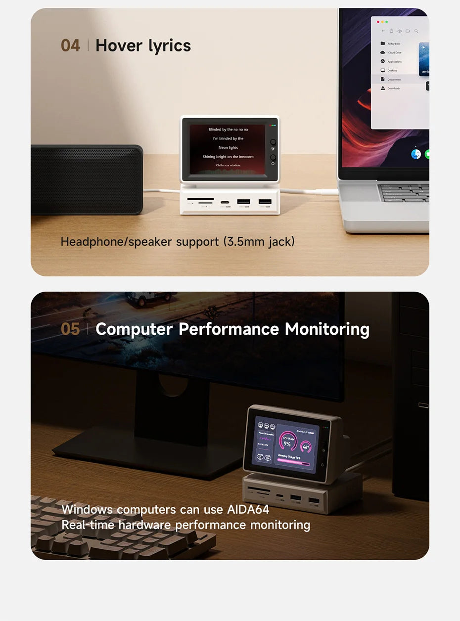 3.5" IPS Mini PC Data Monitor & USB-C Docking Station for Laptop - 24