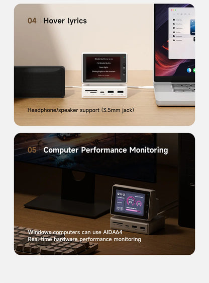 3.5" IPS Mini PC Data Monitor & USB-C Docking Station for Laptop
