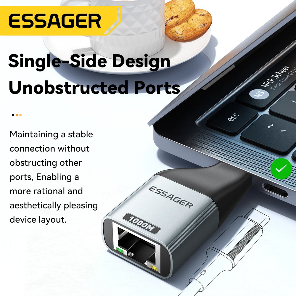 USB-C to Gigabit Ethernet Adapter - High-Speed RJ45 Wired Network Converter