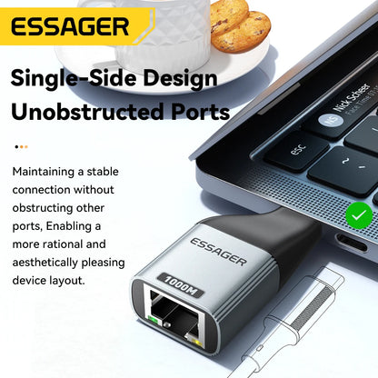 USB-C to Gigabit Ethernet Adapter - High-Speed RJ45 Wired Network Converter