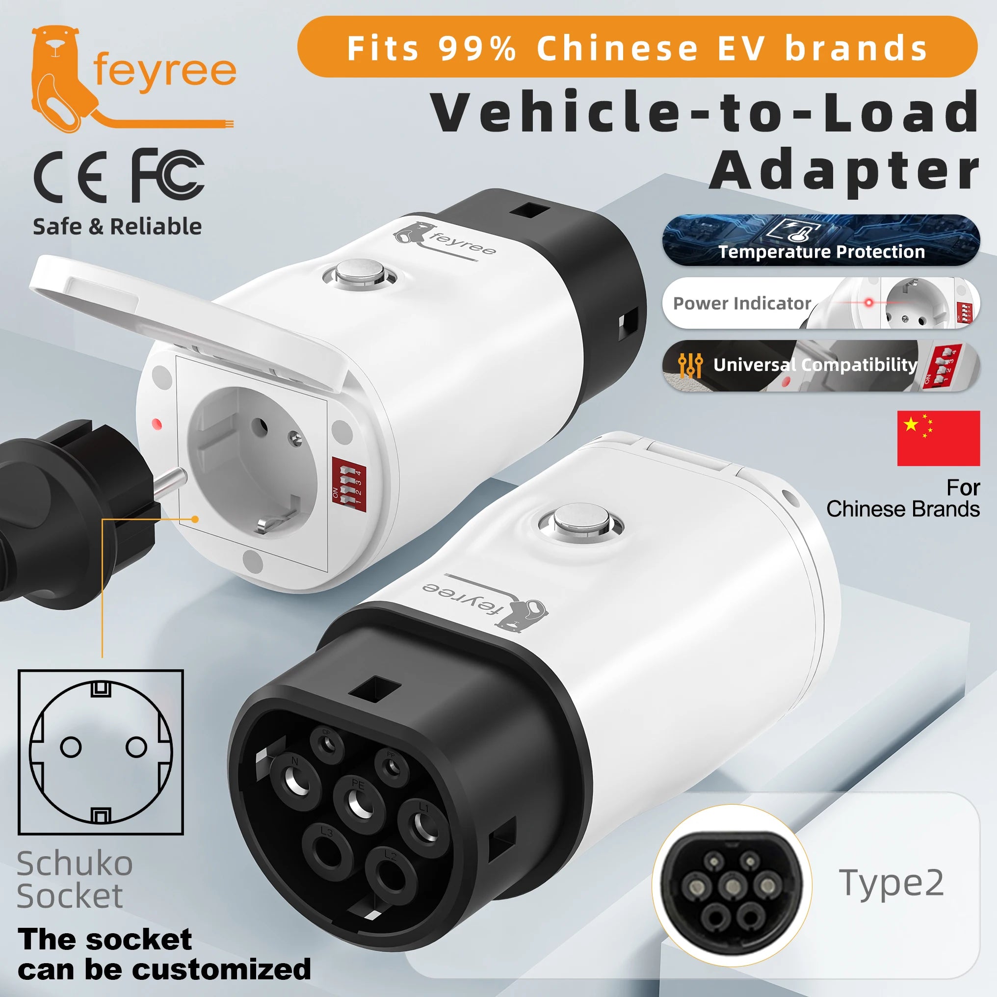Type 2 V2L Electric Vehicle Discharger Adapter for Chinese EV Camping - 8