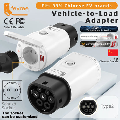 Type 2 V2L Electric Vehicle Discharger Adapter for Chinese EV Camping