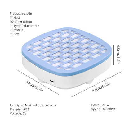 Portable Mini Nail Dust Collector USB Vacuum 3200RPM