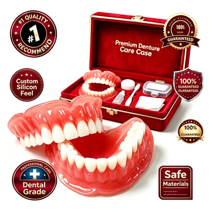 Comfort Fit Silicone Dentures - Full Mouth Dental Care Set with Storage Case