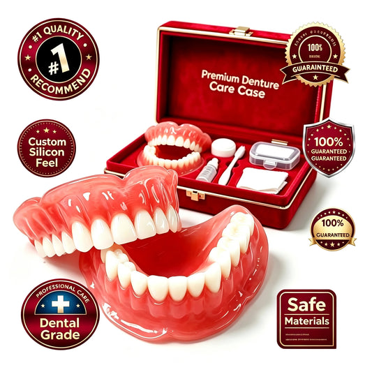 Comfort Fit Silicone Dentures - Full Mouth Dental Care Set with Storage Case