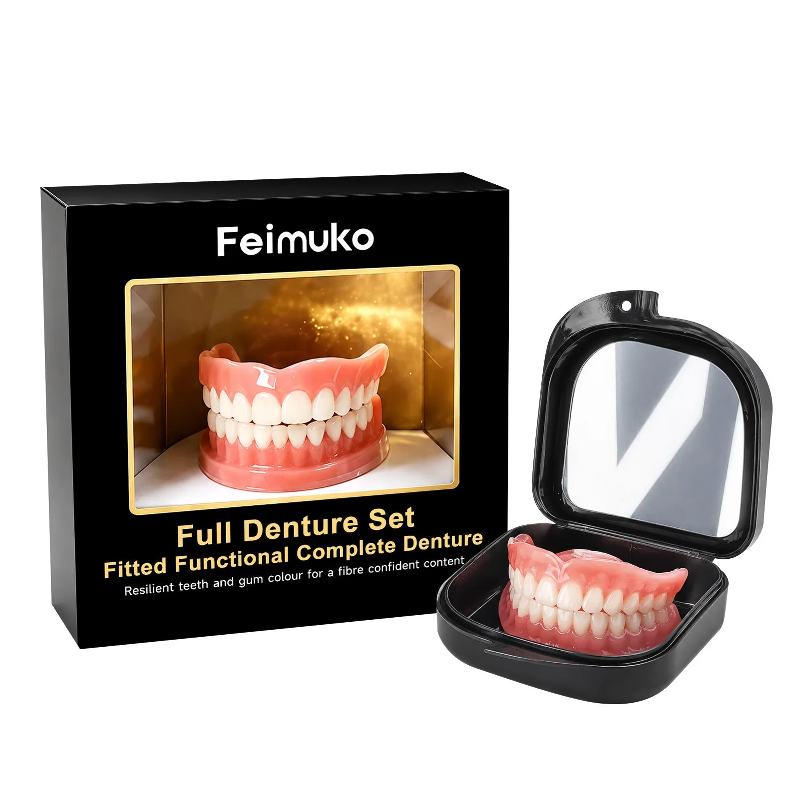Full Mouth Silicone Denture Set - Natural Lifelike Smile & Comfortable Fit - 14