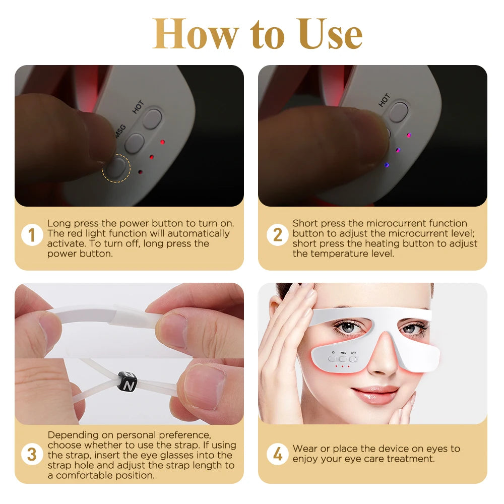 3D LED Red Light Eye Massager with Vibration for Dark Circles & Fatigue Relief