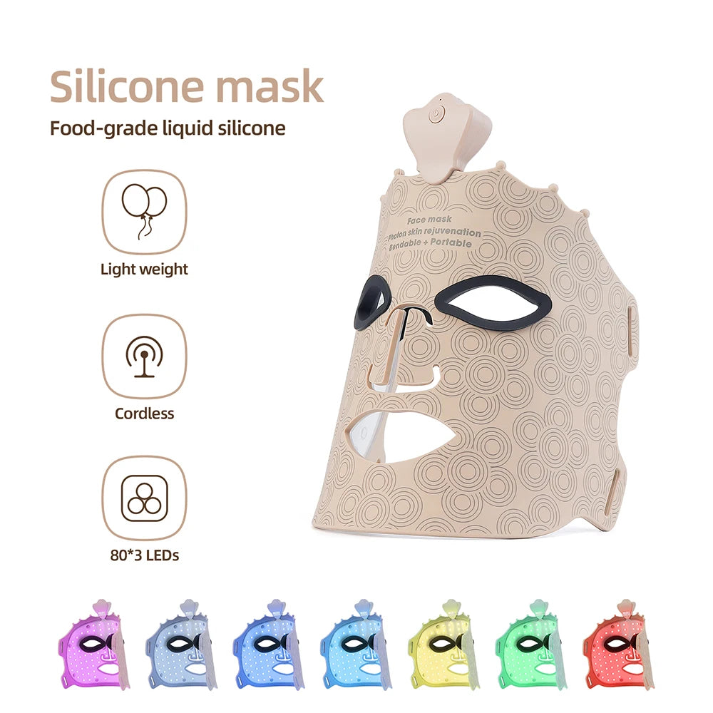 Wireless 7-Color LED Light Therapy Silicone Face Mask for Skin Care - 1
