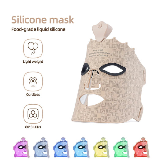 Wireless 7-Color LED Light Therapy Silicone Face Mask for Skin Care