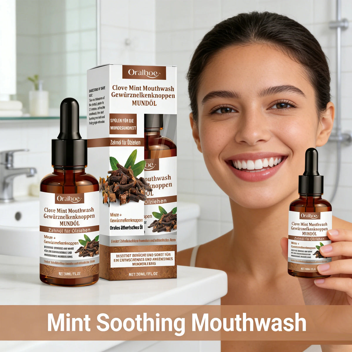 Clove Mint Oral Rinse & Teeth Whitening Oil - Natural Plaque & Bad Breath Remover