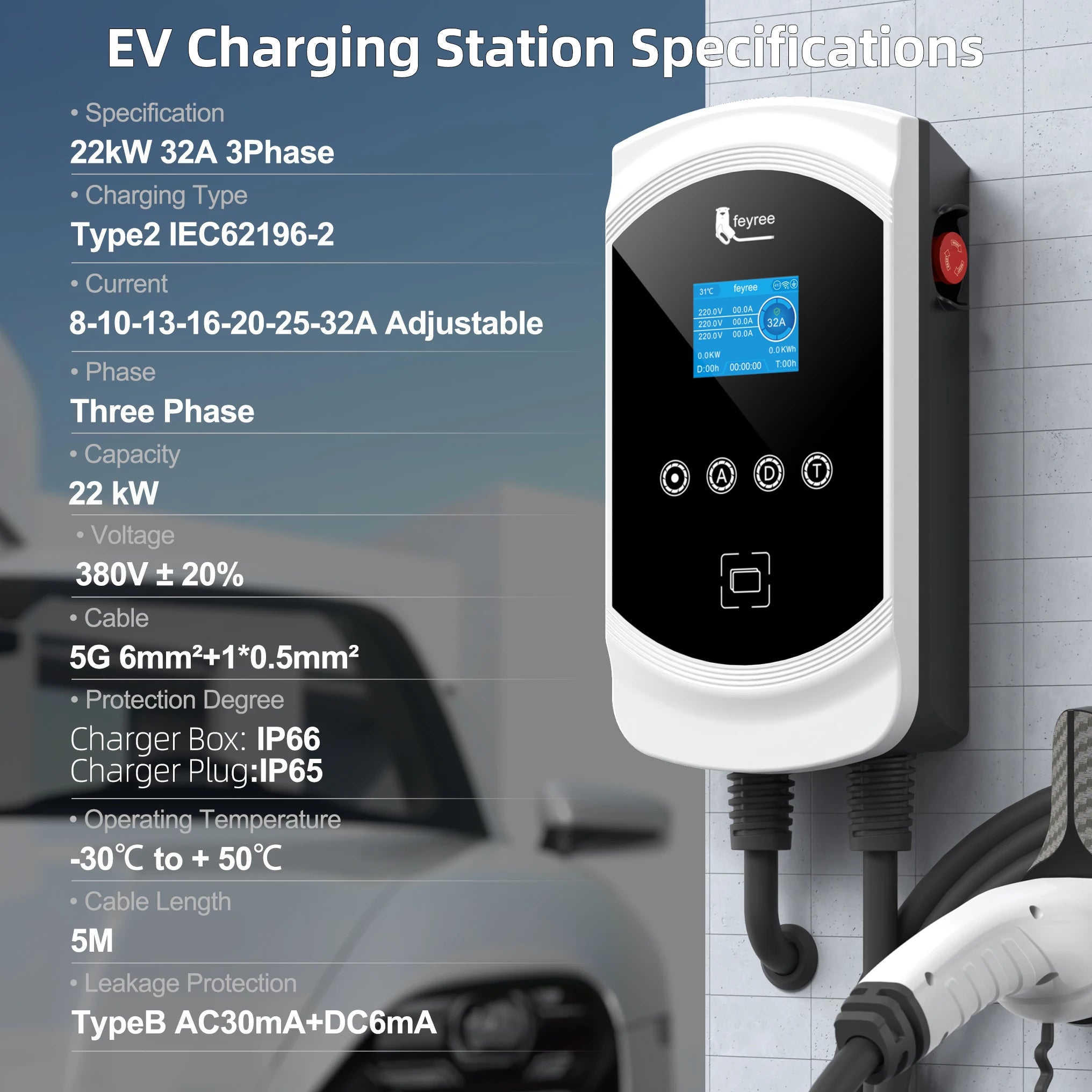 Smart EV Charging Station: Type 2 Wallbox with WiFi, App & Load Balancing - 7