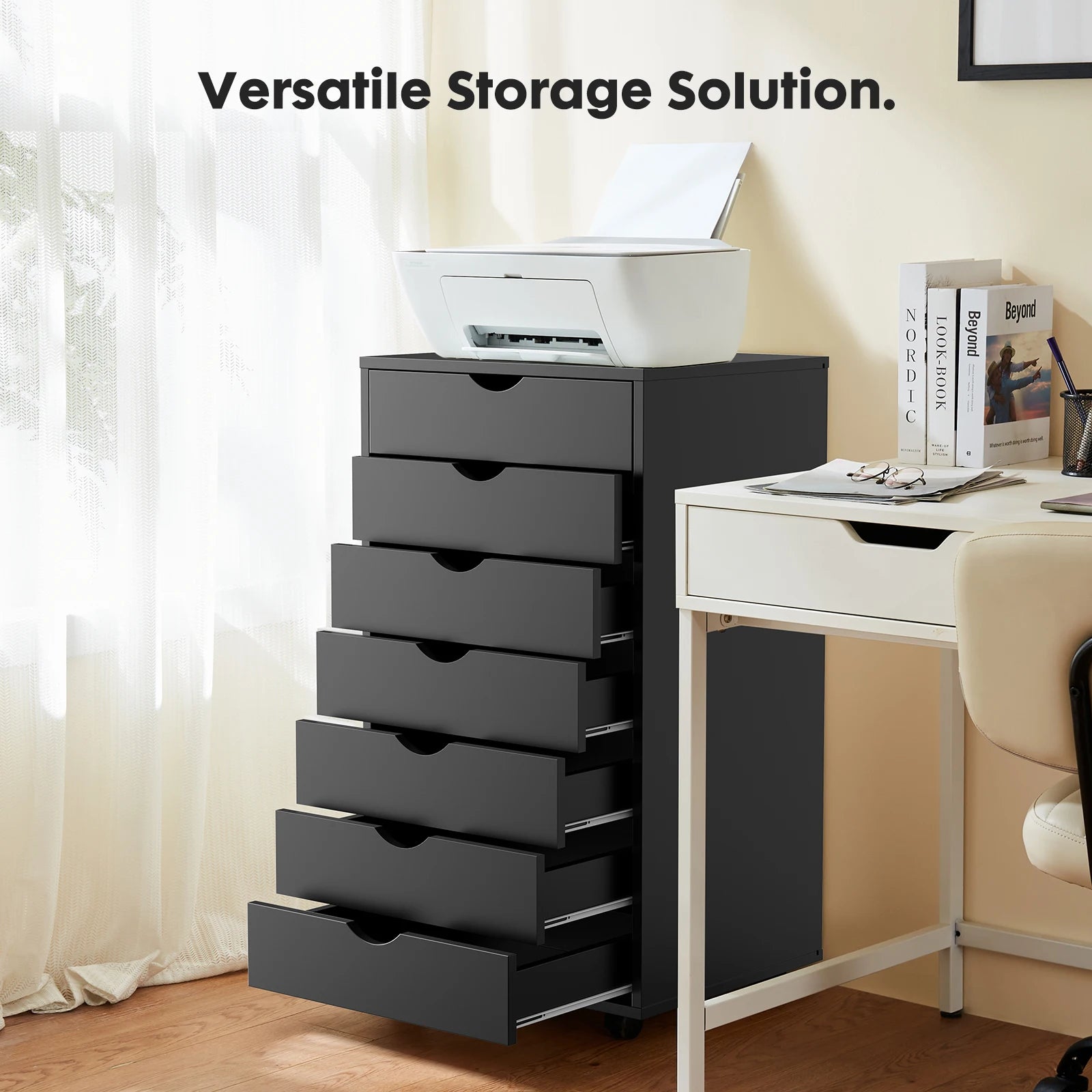 7-Drawer Rolling Storage Dresser - Mobile Wood Cabinet for Office & Bedroom - 5
