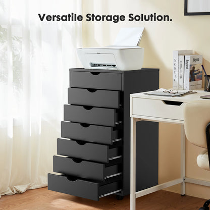 7-Drawer Rolling Storage Dresser - Mobile Wood Cabinet for Office & Bedroom